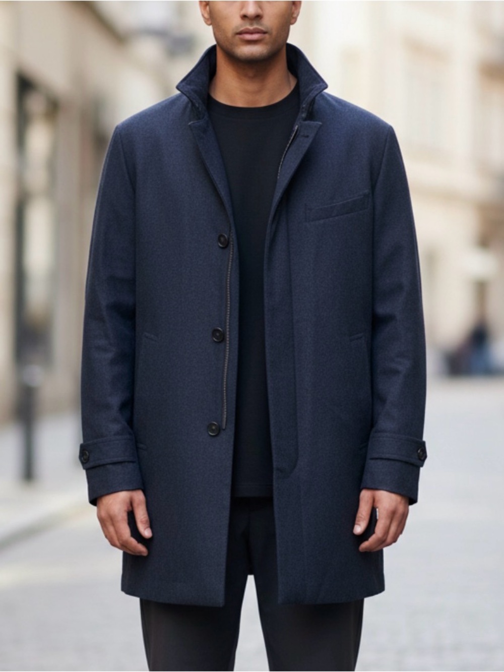 Men's Classic Navy Pea Coat - Tailored Single-Breasted Jacket